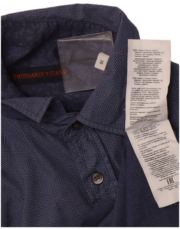 Camicia da uomo TRUSSARDI JEANS taglia 38 media in cotone geometrico blu navy
