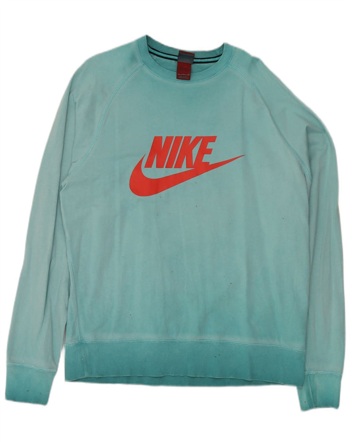 Felpa grafica da uomo NIKE maglione XL in cotone turchese