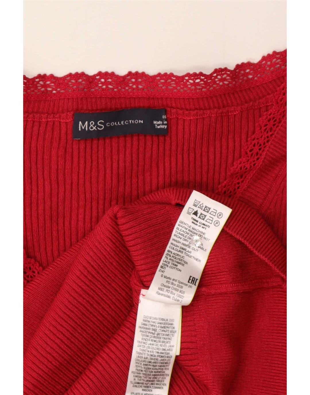 Top in camicetta a maniche corte da donna Marks & Spencer UK 16 grande acrilico rosso