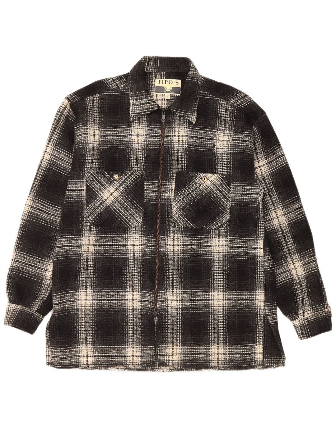 Tipo' S Camicia overshirt da uomo in flanella XL Lana a quadri nera