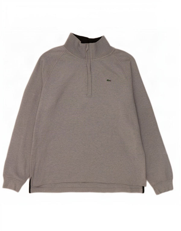 Maglione maglione da uomo con zip e collo Lacoste taglia 6 XL in cotone grigio