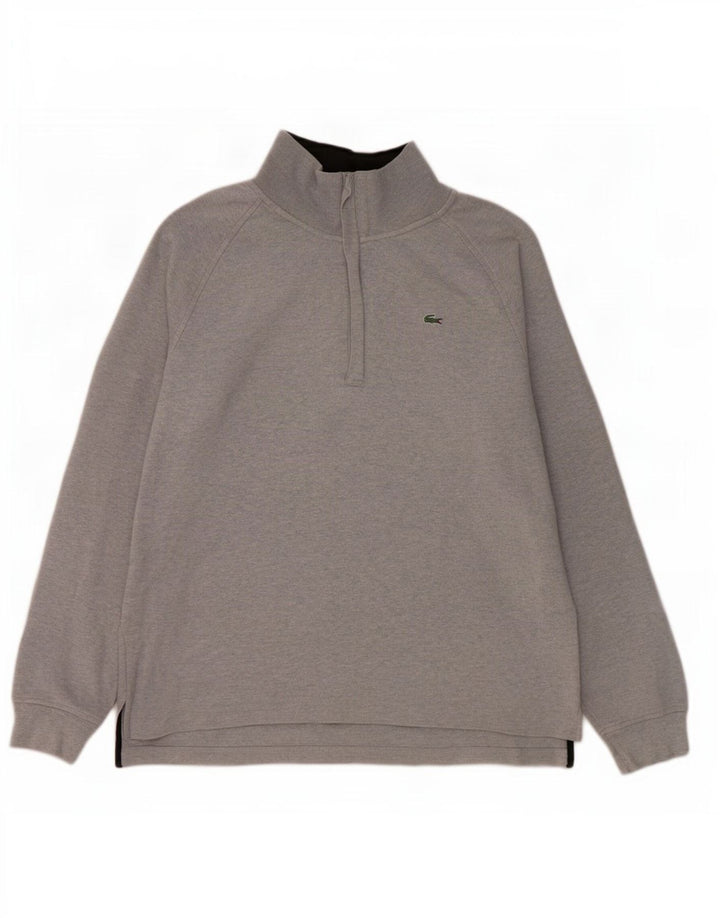 Maglione maglione da uomo con zip e collo Lacoste taglia 6 XL in cotone grigio