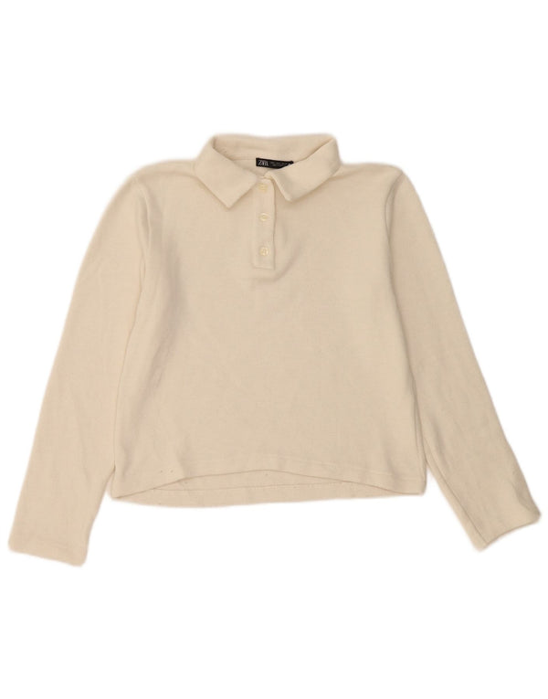Polo corta a maniche lunghe da donna Zara UK 10 piccola bianca