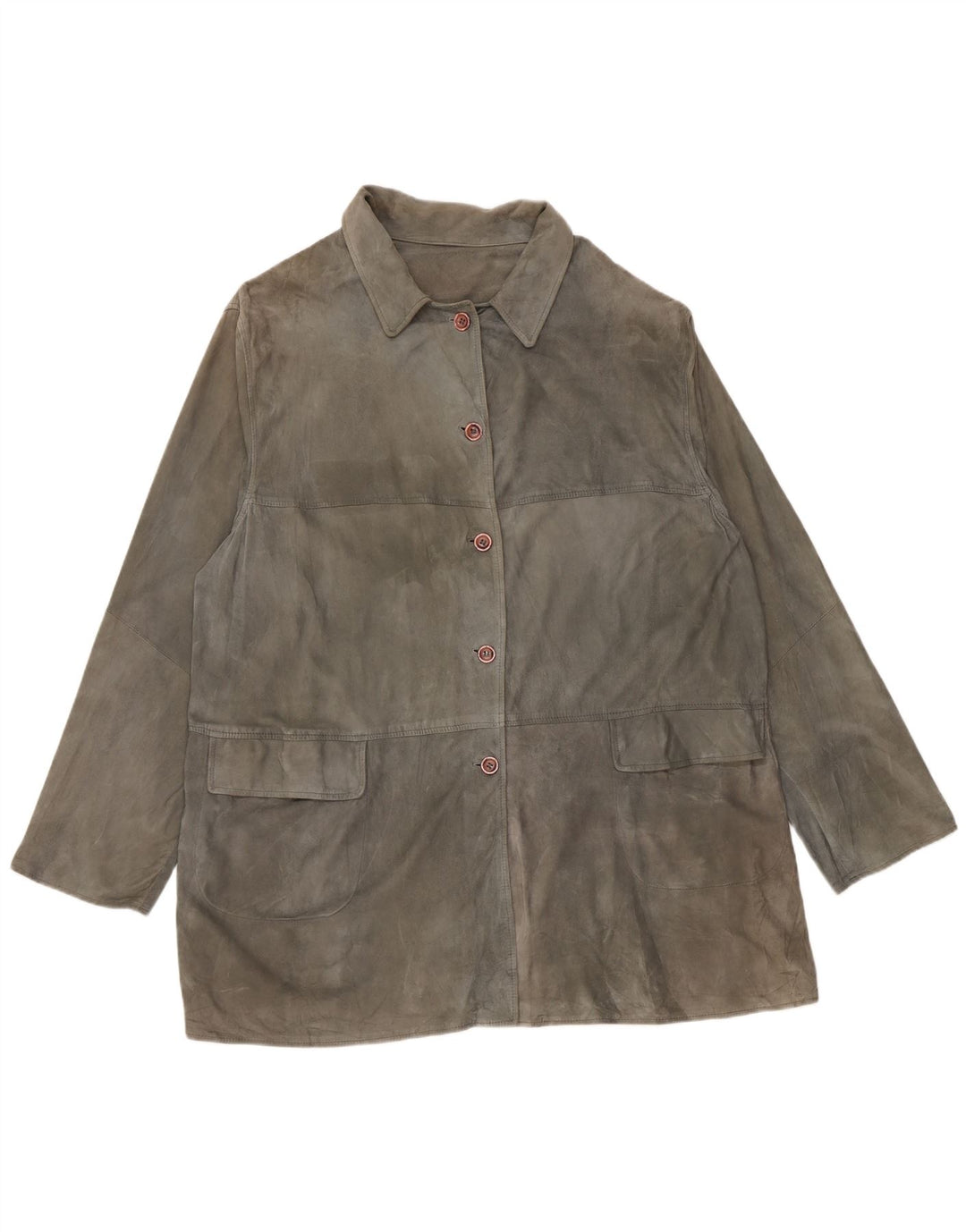 Giacca vintage in pelle scamosciata da donna UK 20 2XL in pelle grigia