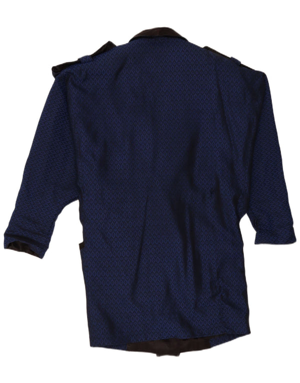 Cappotto doppiopetto vintage da donna UK 16 grande blu navy geometrico