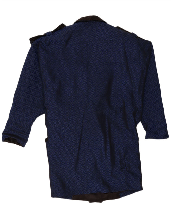 Cappotto doppiopetto vintage da donna UK 16 grande blu navy geometrico