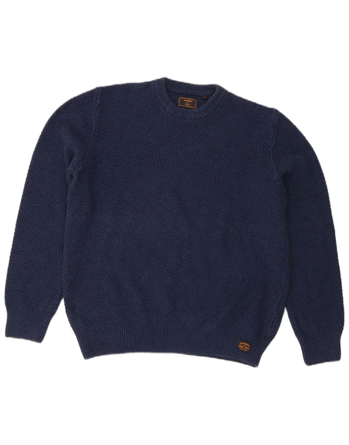 Maglione maglione girocollo da uomo Superdry di grandi dimensioni in cotone blu navy