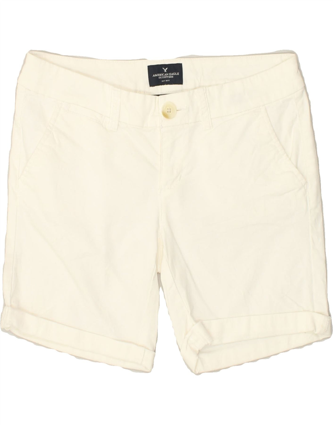 AMERICAN EAGLE Womens Stretch Bermuda Shorts UK 4 XS W28  White Cotton | Vintage American Eagle | Thrift | Second-Hand American Eagle | Used Clothing | Messina Hembry 