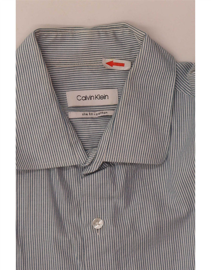 Camicia da uomo Calvin Klein in cotone gessato blu medio