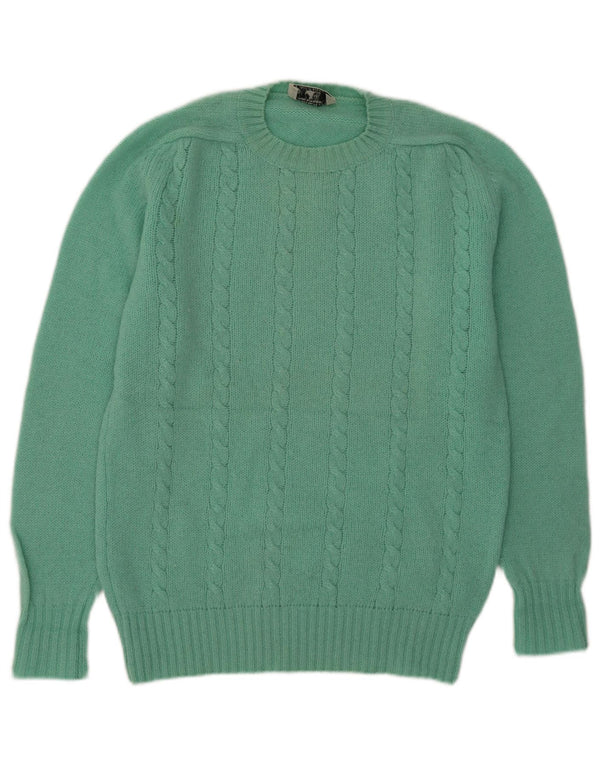 Maglione maglione girocollo da donna vintage UK 14 grande lana verde