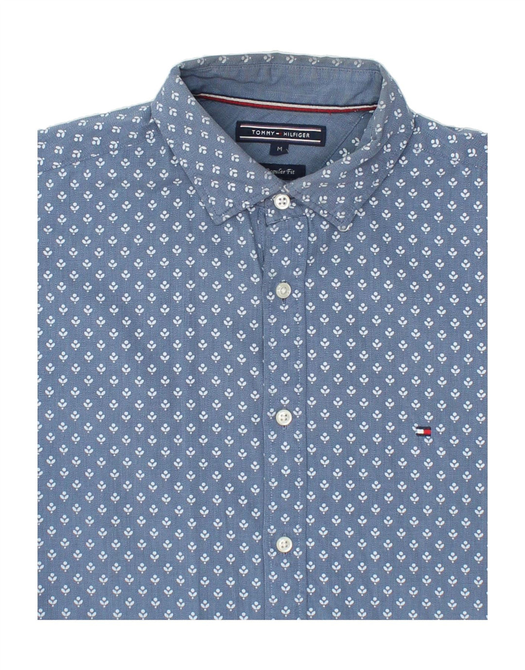TOMMY HILFIGER Mens Abstract Pattern Regular Fit Shirt Medium Blue Cotton Vintage Tommy Hilfiger and Second-Hand Tommy Hilfiger from Messina Hembry 