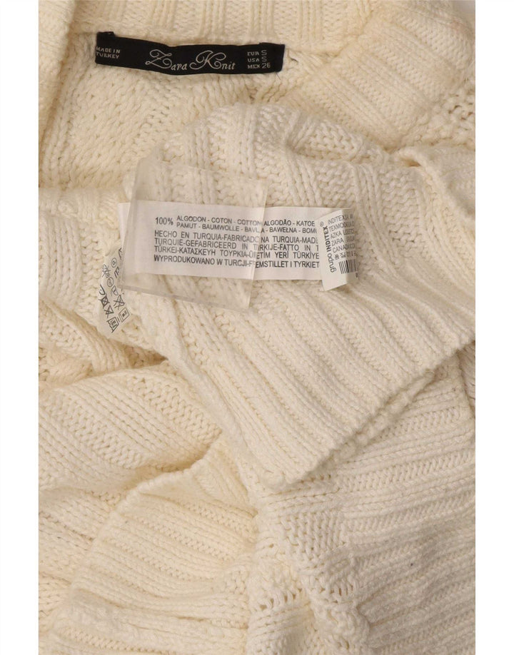 Zara Donna Maglione Corto Oversize con Collo Dolcevita UK 10 Piccolo Bianco