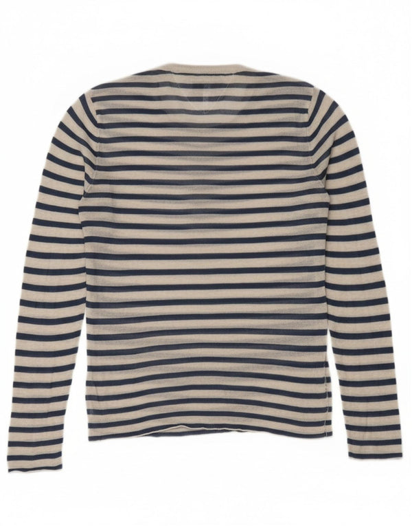 Tommy Hilfiger Donna Top Manica Lunga UK 10 Piccolo Blu Navy a Righe