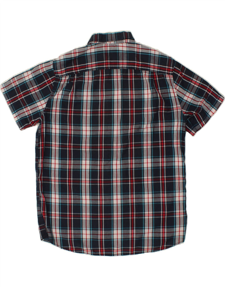 VINTAGE Mens Short Sleeve Shirt XL Navy Blue Check Polyester Vintage Vintage and Second-Hand Vintage from Messina Hembry 