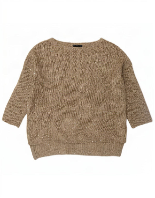 Maglione Zara da donna oversize con scollo a barca con maniche a 3/4 UK 10 piccolo Beige