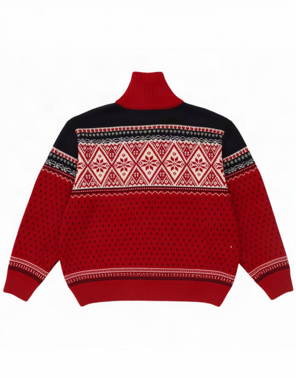 Maglione vintage da uomo con zip e collo UK 42/44 Large Red Fair Isle acrilico