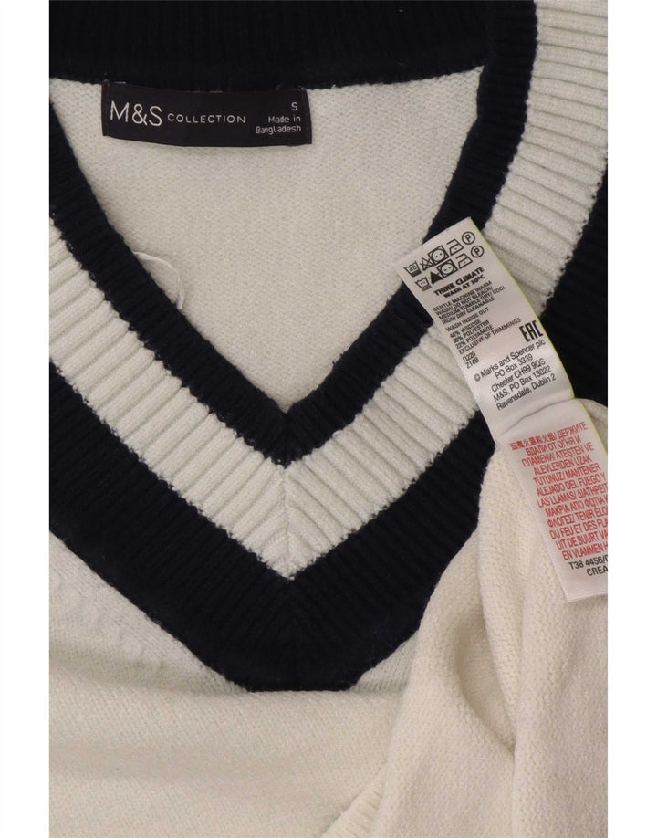 Maglione maglione con scollo a V da donna Marks & Spencer UK 10 Small White Colourblock
