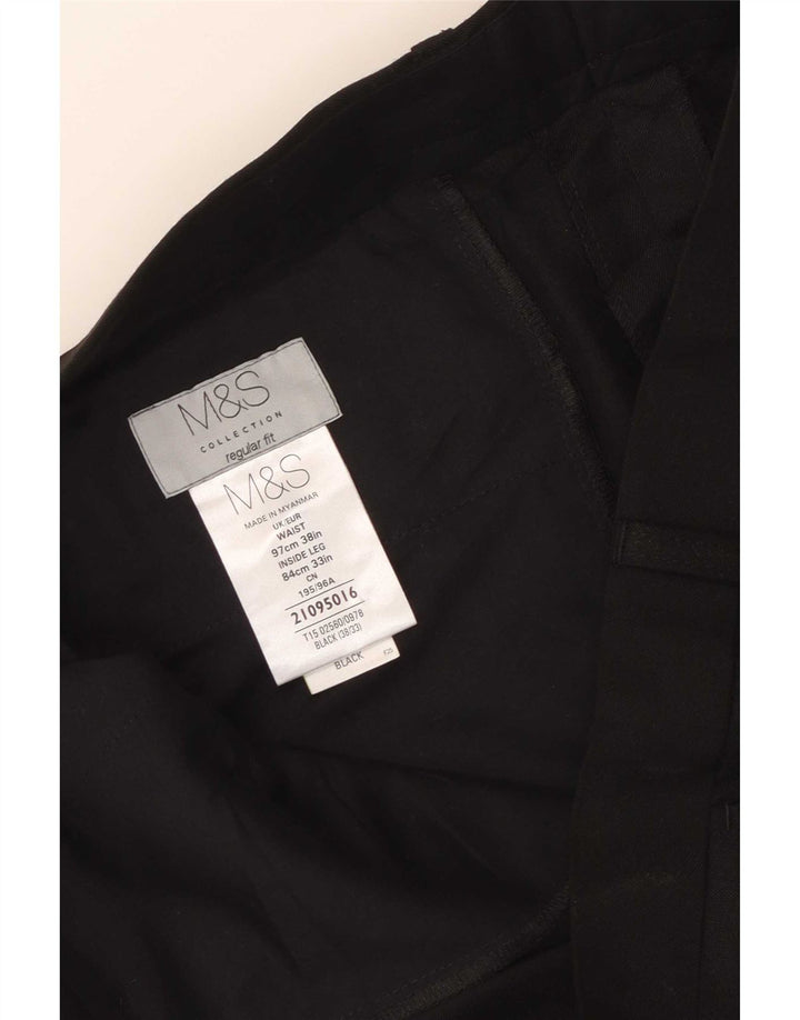 Pantaloni da abito vestibilità regolare da uomo Marks & Spencer W38 L33 poliestere nero
