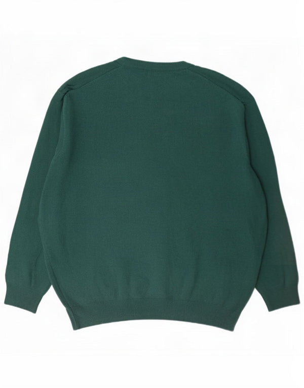 Maglione da uomo con scollo a V Benetton, grande, in lana vergine verde