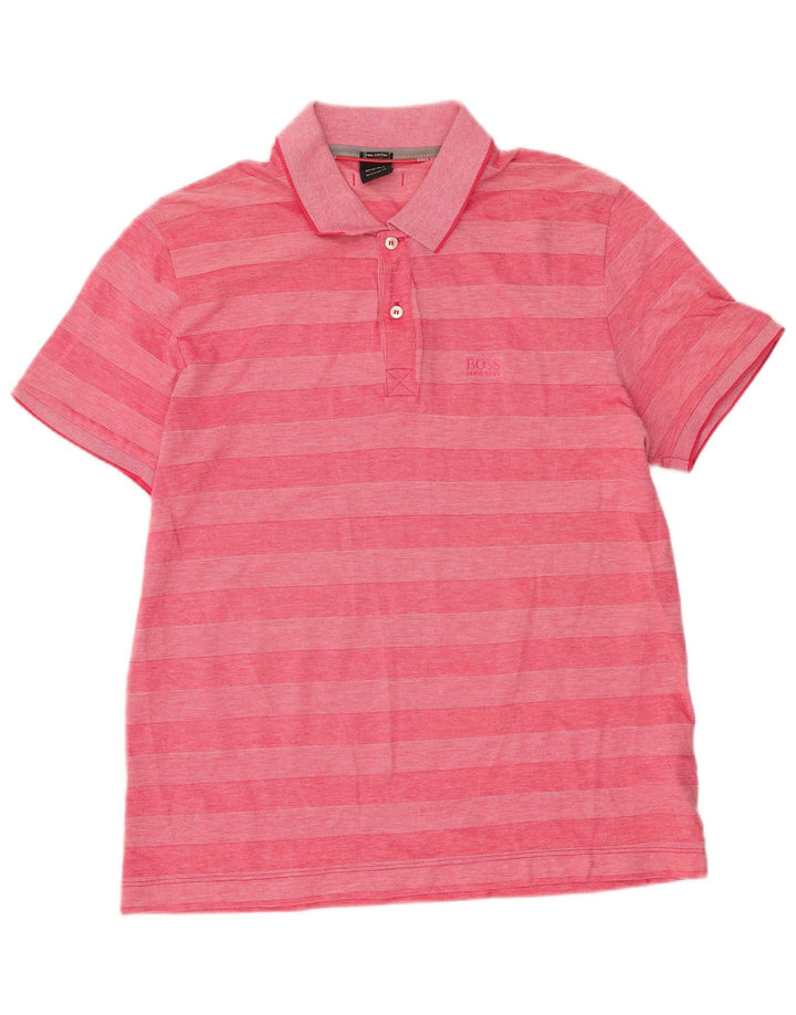 Polo Hugo Boss da uomo vestibilità regolare in cotone a righe rosa medio