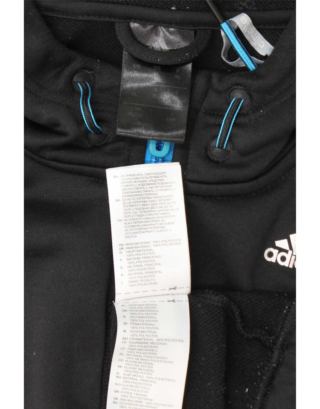Felpa con cappuccio e zip Adidas Climalite da uomo XL in poliestere nero