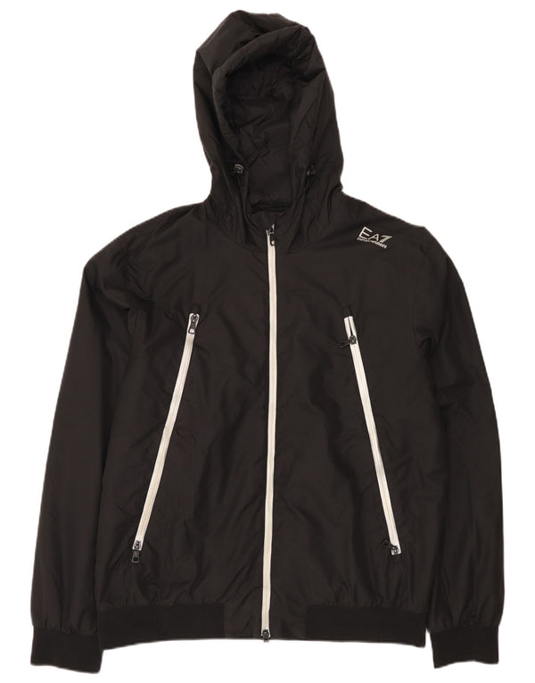 Giacca antipioggia da uomo con cappuccio Emporio Armani UK 42 XL nera in poliammide