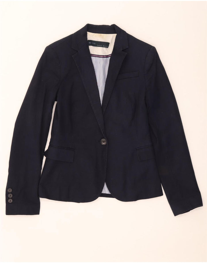 Giacca blazer a 1 bottone da donna Zara UK 8 piccola in cotone blu navy