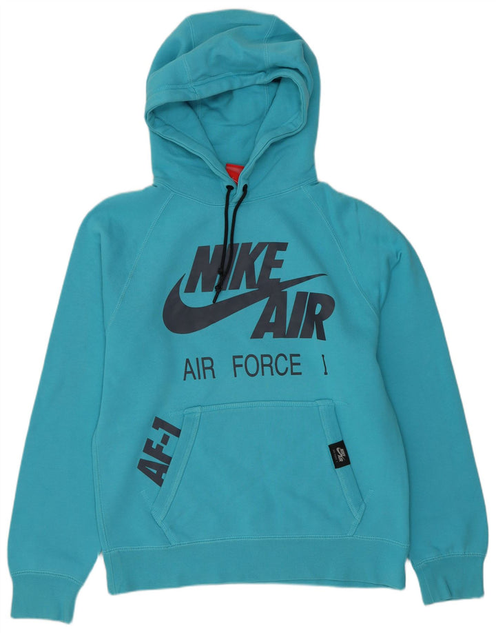 Felpa con cappuccio grafica Nike Air Force da uomo, piccola, in cotone blu
