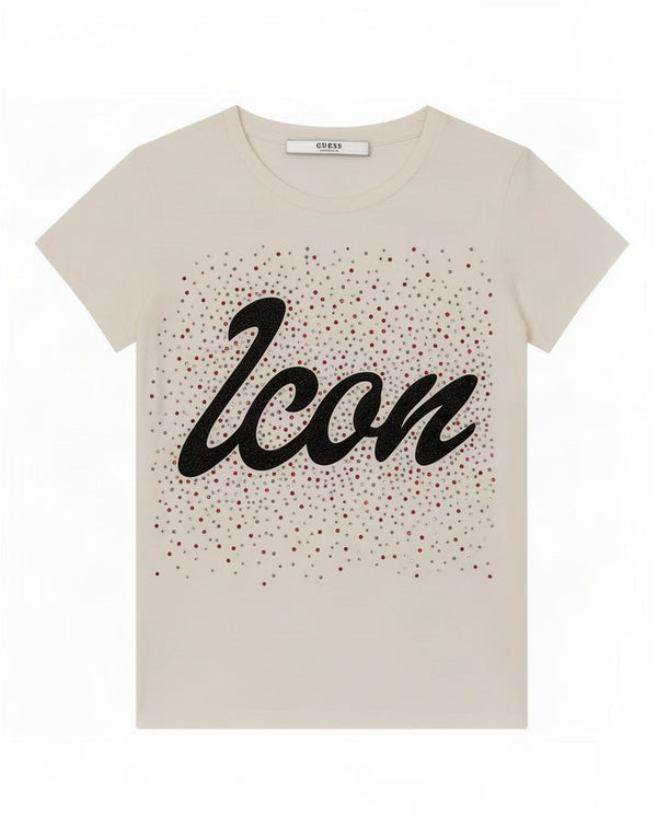 T-shirt grafica da donna Guess Top UK 4 XS cotone bianco