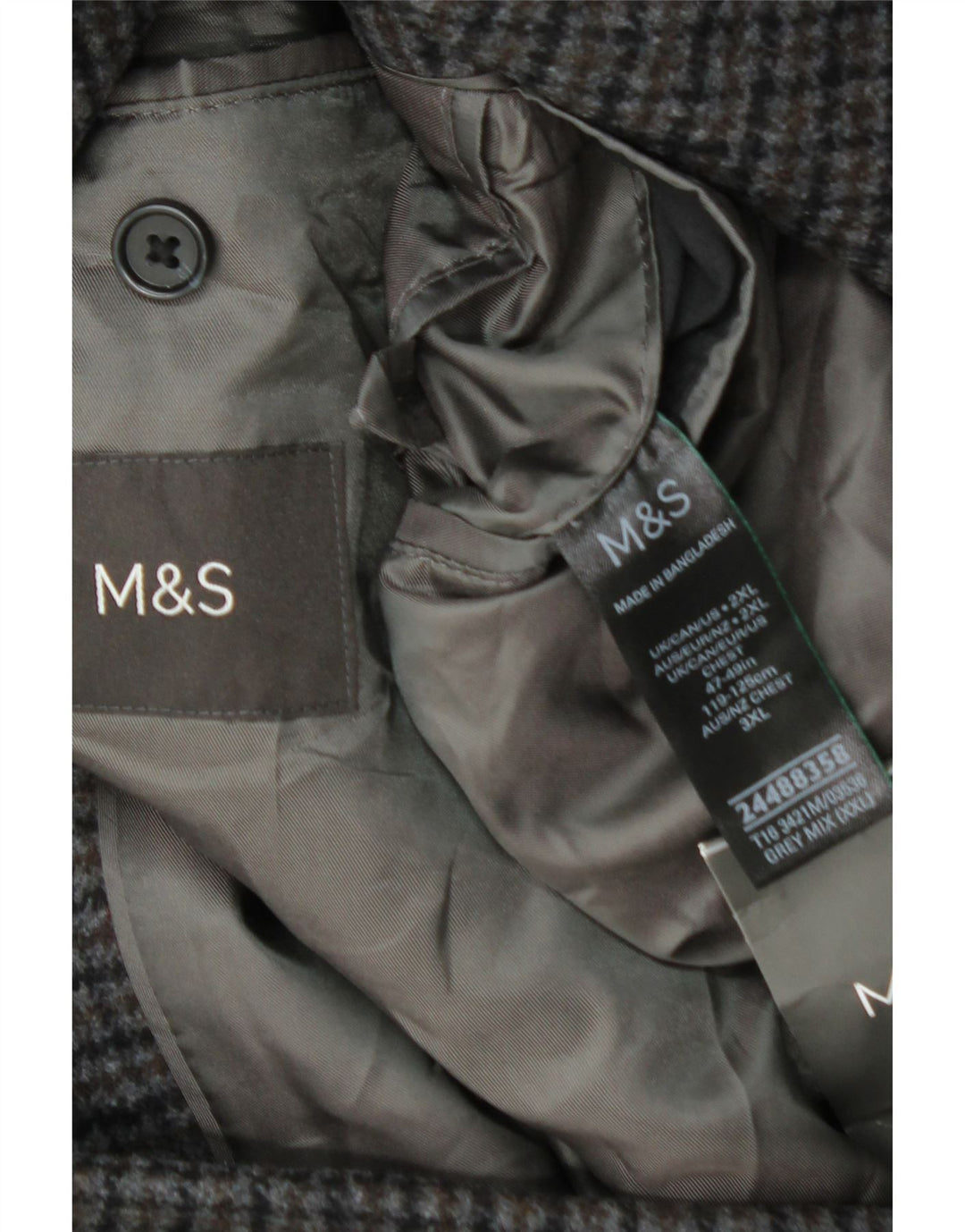 Cappotto da uomo Marks & Spencer UK 44 2XL Lana pied de poule grigia
