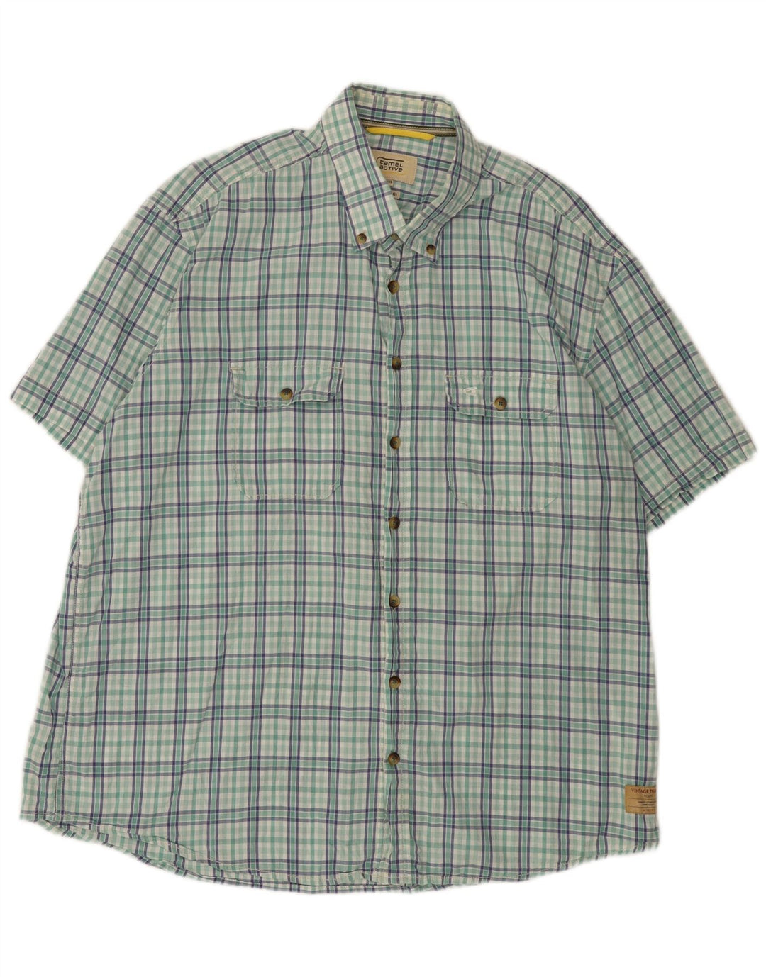 Camicia da uomo a maniche corte vestibilità regolare Camel Active 2XL cotone a quadri verde
