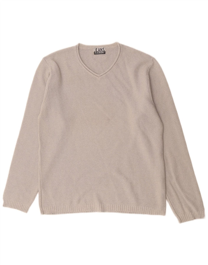 Maglione da uomo con scollo a V Iceberg in cotone grigio medio
