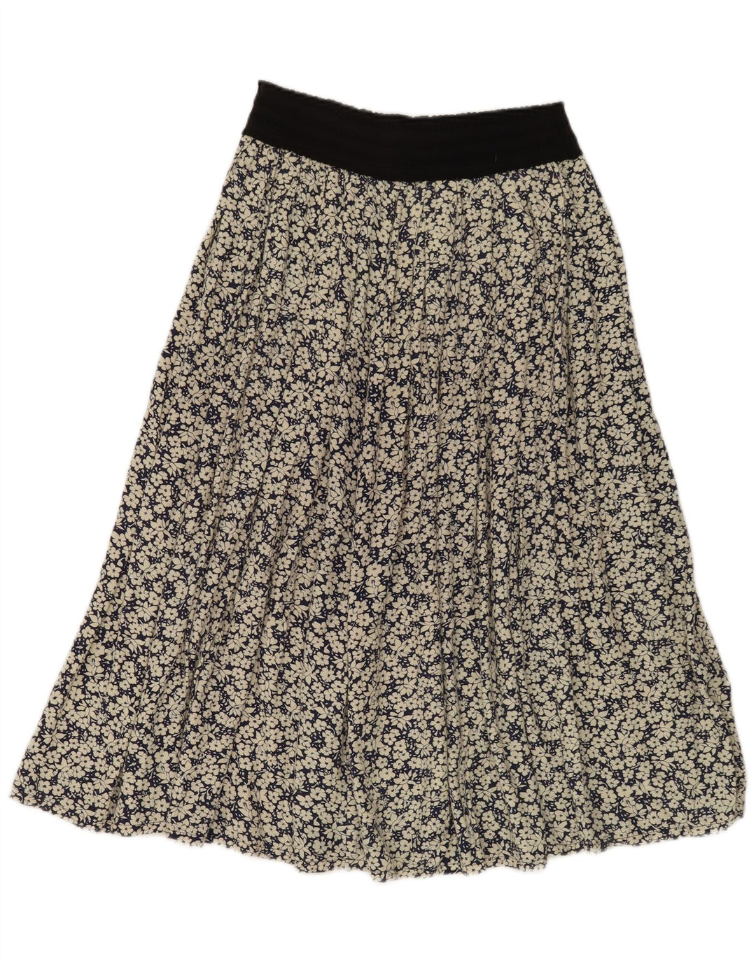 Gonna svasata da donna vintage W28 medio blu navy floreale