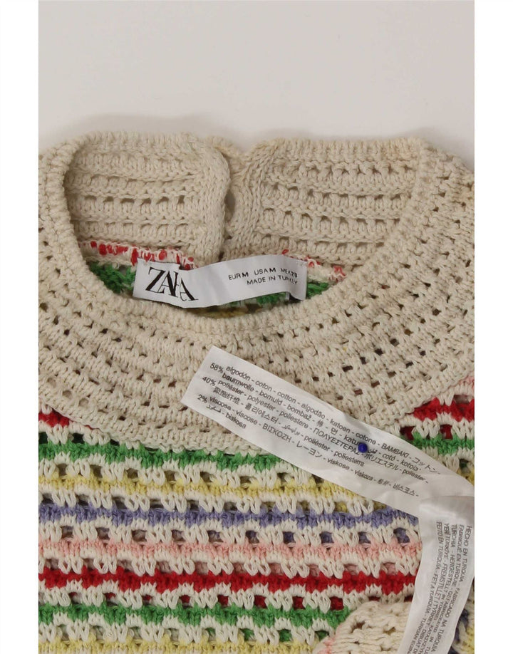 Top corto da donna Zara all'uncinetto UK 12 Cotone a righe multicolore medio
