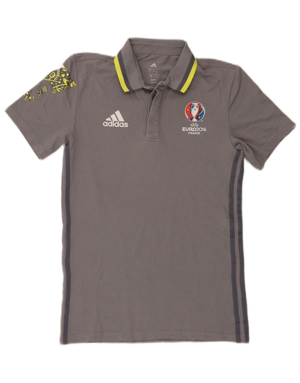Polo grafica Adidas Climalite da uomo piccola in cotone grigio