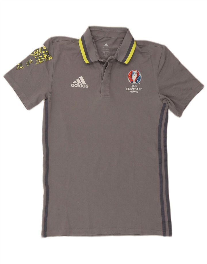 Polo grafica Adidas Climalite da uomo piccola in cotone grigio