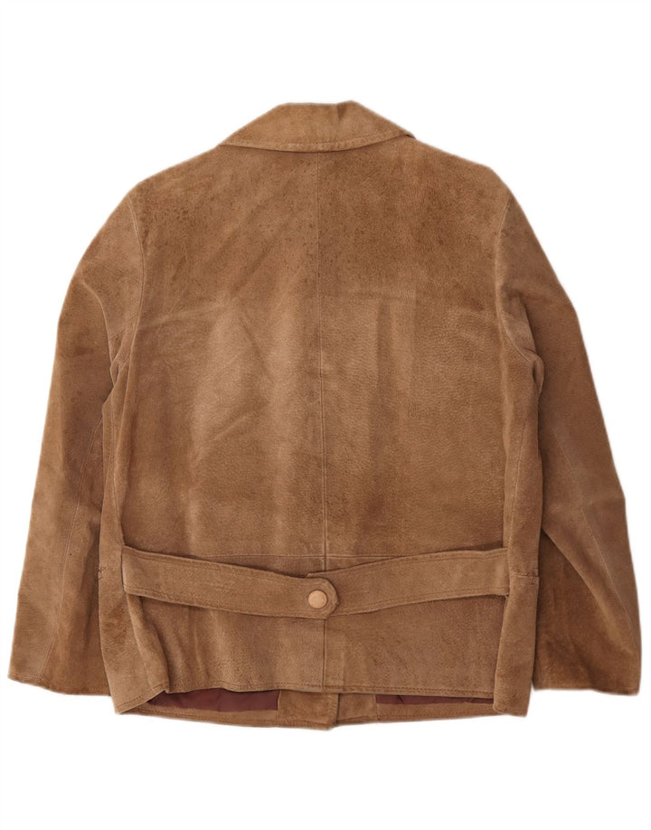 Giacca blazer vintage da donna in pelle scamosciata a 3 bottoni UK 16 grande beige