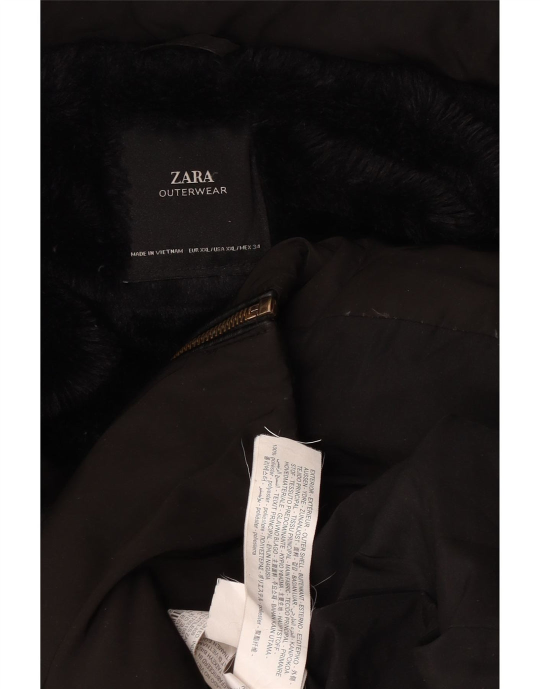 Cappotto imbottito con cappuccio da donna Zara UK 20 2XL poliestere nero