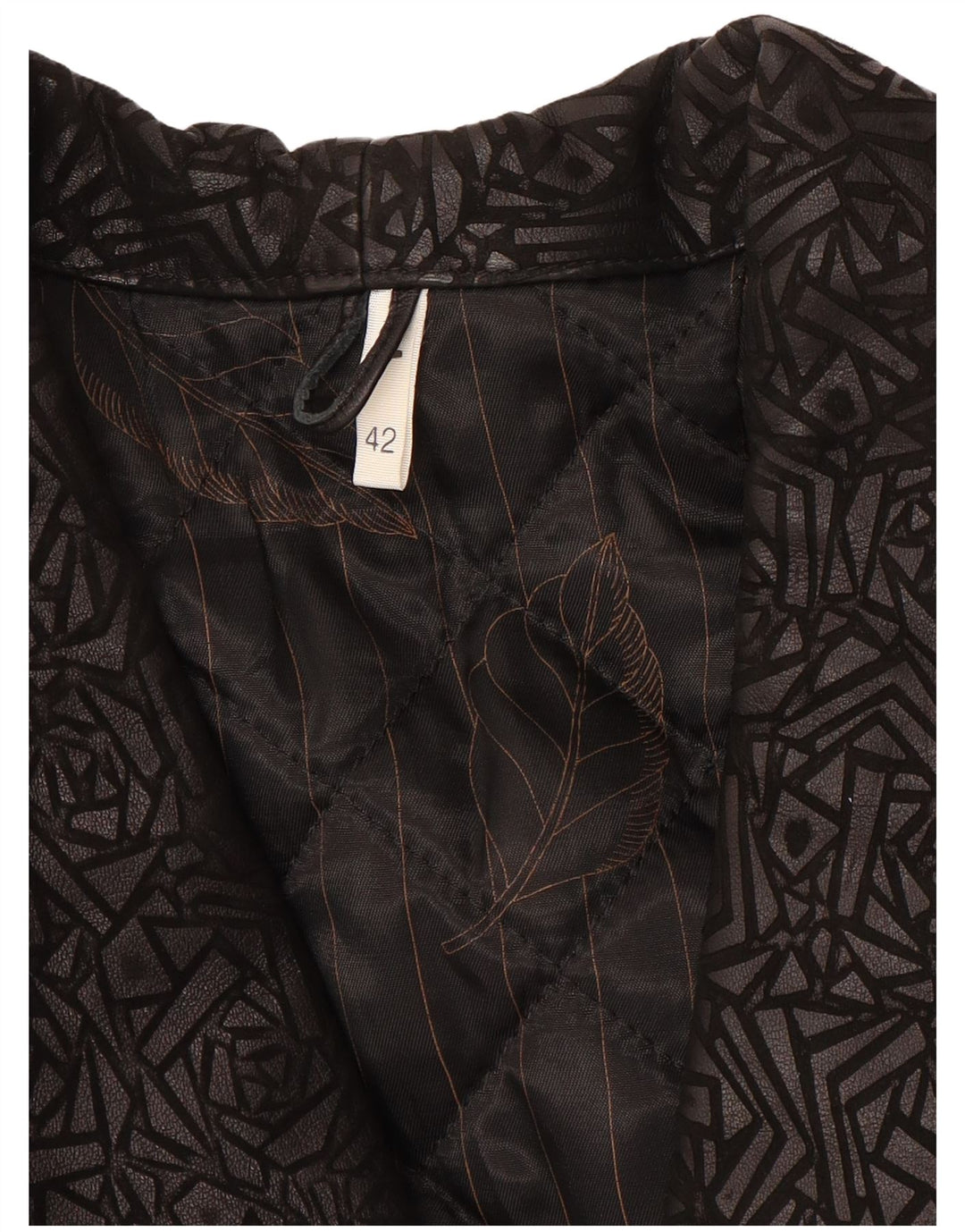 Giacca in pelle vintage da donna con maniche a 3/4 IT 42 Media Nera geometrica