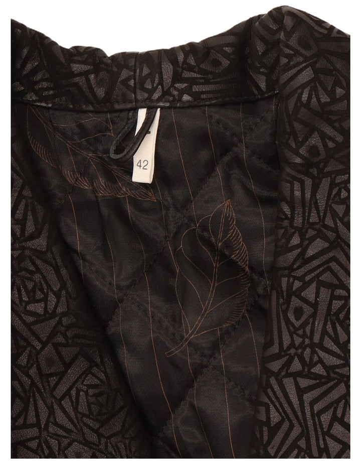 Giacca in pelle vintage da donna con maniche a 3/4 IT 42 Media Nera geometrica