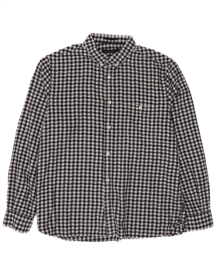 FRENCH CONNECTION Camicia da uomo regolare in flanella grande a quadretti blu navy