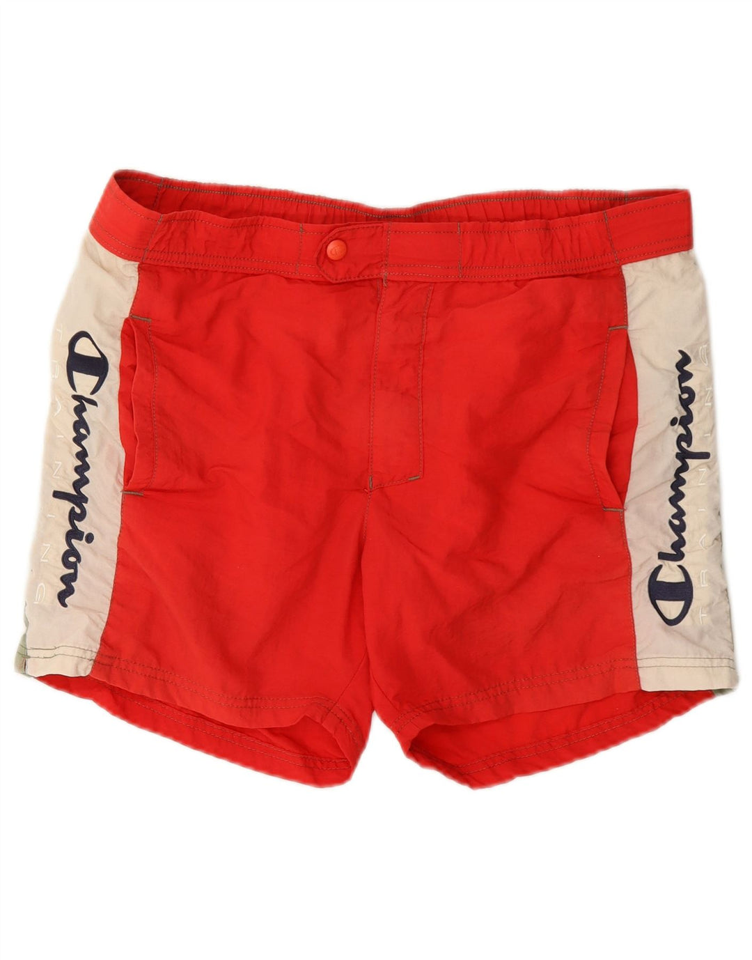 Pantaloncini da bagno grafici da uomo Champion Large rosso color block in poliammide