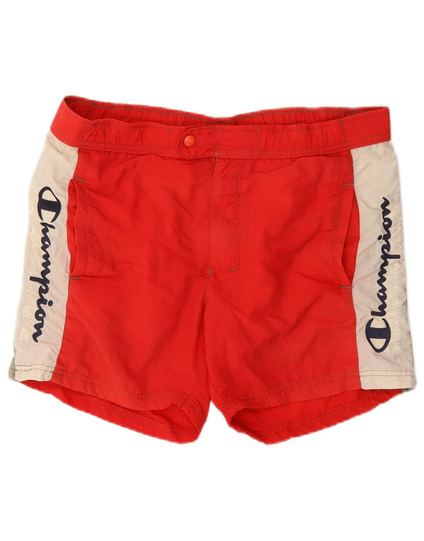 Pantaloncini da bagno grafici da uomo Champion Large rosso color block in poliammide
