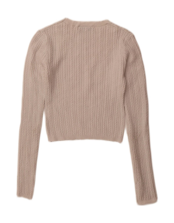 PULL & BEAR Womens Crop Crew Neck Jumper Sweater UK 8 Small White