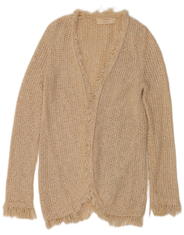 Maglione cardigan aperto a linea lunga da donna Zara UK 14 Cotone beige medio