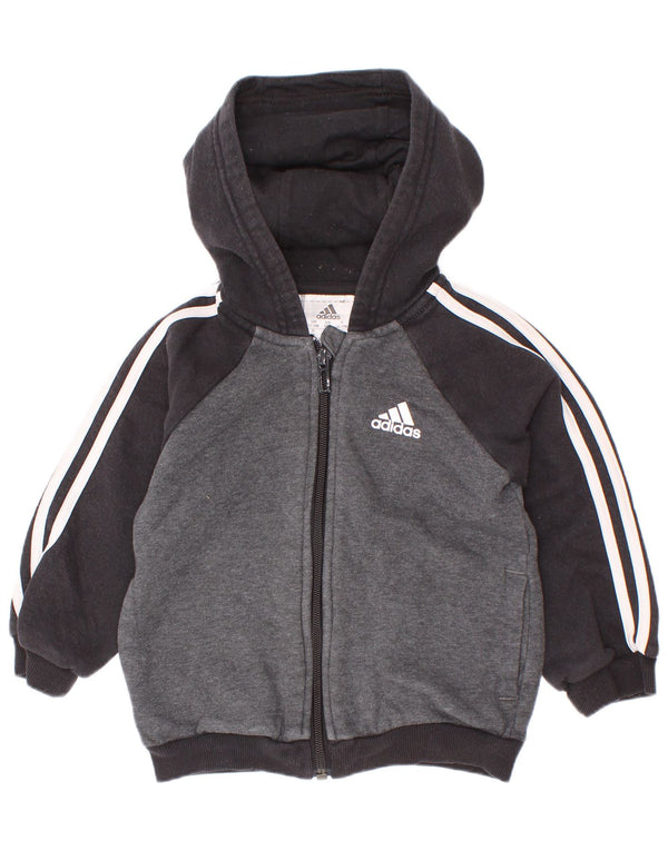 Maglione con cappuccio e zip Adidas da bambino 12-18 mesi in cotone color block grigio