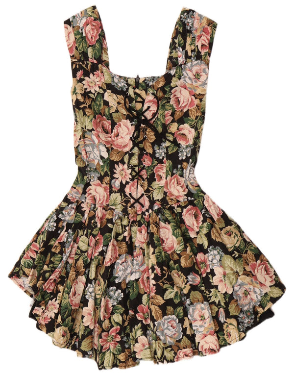 Abito vintage da donna a trapezio senza maniche UK 10 piccolo floreale multicolore