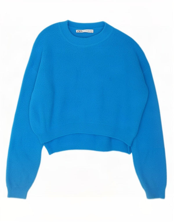 Maglione corto girocollo oversize da donna Zara UK 10 piccolo nylon blu