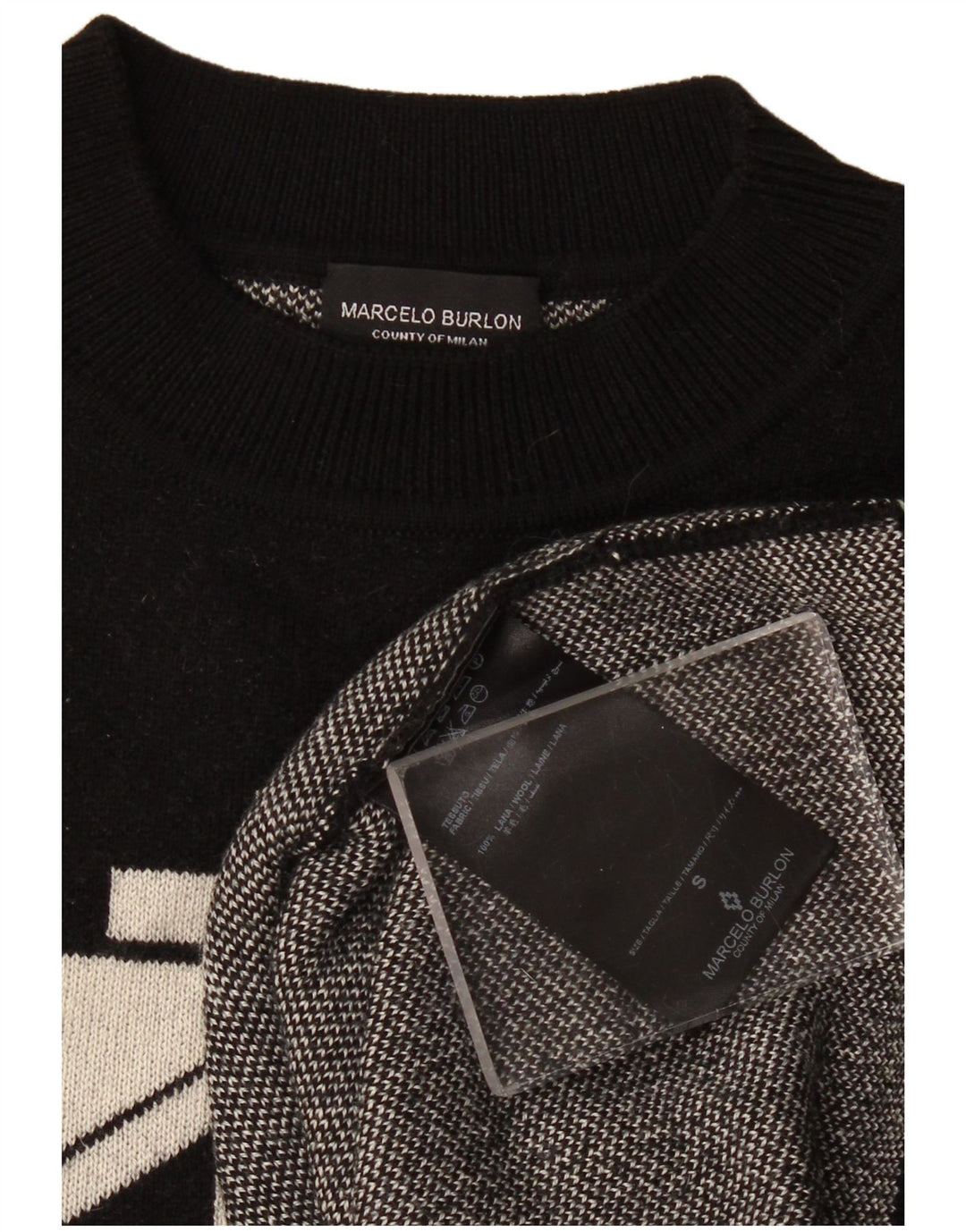 Maglione maglione girocollo da donna Marcelo Burlon UK 10 piccolo nero geometrico
