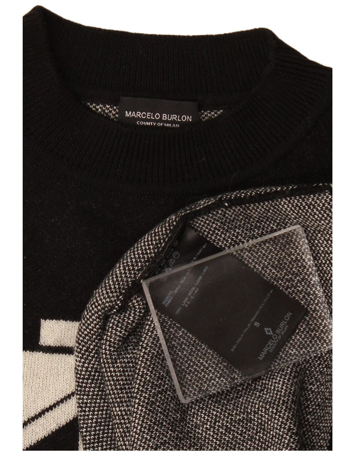 Maglione maglione girocollo da donna Marcelo Burlon UK 10 piccolo nero geometrico